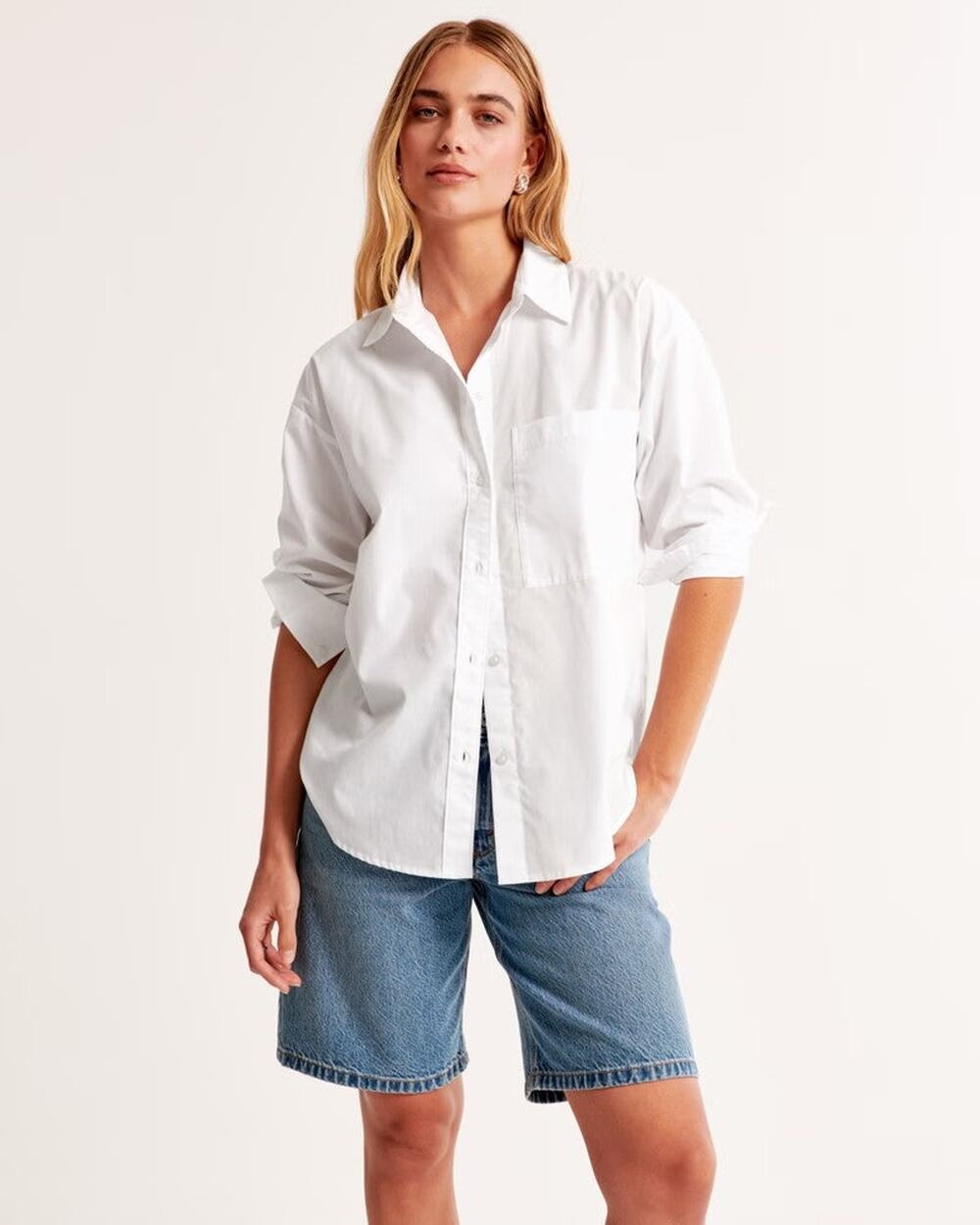 Abercrombie & Fitch Oversized Poplin Button-Up Shirt - XS